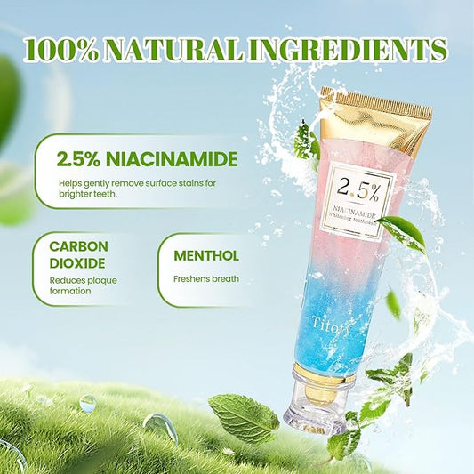 Niacinamide Whitening Toothpaste, 2.5% Niacinamide Intensive Whitening Toothpaste with Natural Gentle Care Deep Stain Removal Clean Mint Flavor, Improves Gum Health, Fresh Breath (1)