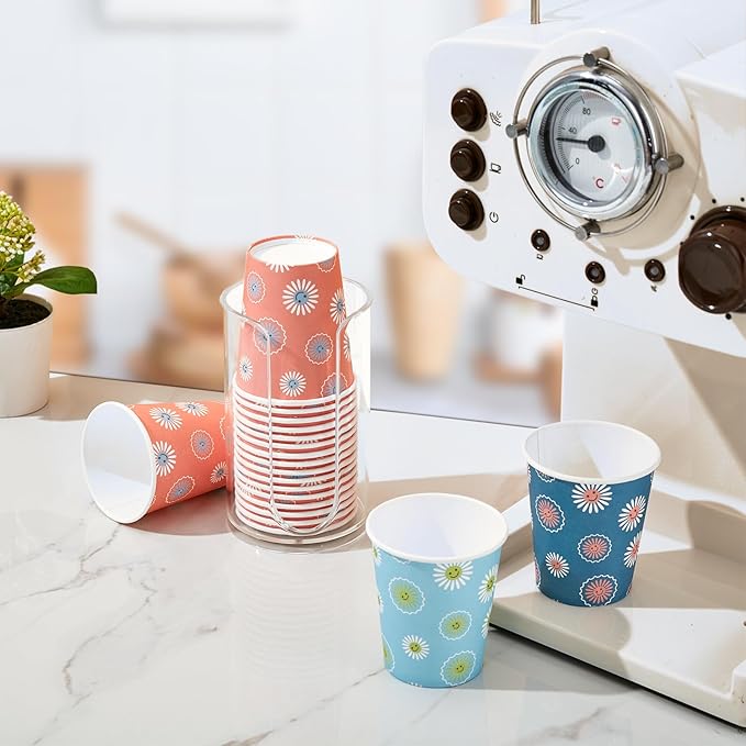 SIUQ 300 Pack 3 oz Paper Cups, Disposable Bathroom Cups, Small Mouthwash Cup, Hot/Cold Beverage Drinking Cups, Mini Paper Cups for Bathroom, Birthday Party, Travel, Events, Picnic, BBQ (Daisy)