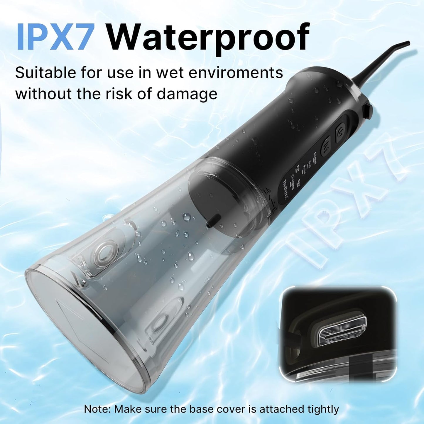 TUREWELL Water Dental Flosser for Teeth/Braces, 310 ML Portable Cordless Oral Irrigator with 5 Modes, IPX7 Waterproof Electric Water Flossing with 4 Replacement Jet Tips for Travel and Home, Black