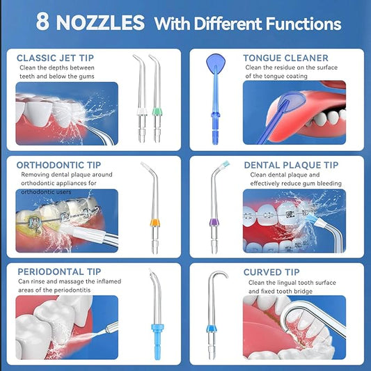 Replacement Heads for Waterpik, Waterpik Water Flosser Replacement Tips for Water Flosser Deep Cleaning Teeth (8 Aquaflosser Tips) (8 Tips Combo)