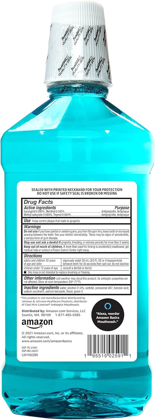 Amazon Basics Antiseptic Mouthwash, Blue Mint, 1 Liter, 33.8 Fluid Ounces, 1-Pack (Previously Solimo)