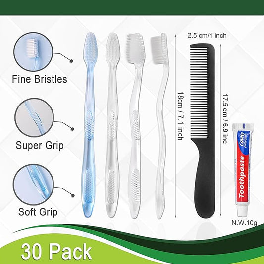 100 Pack Disposable Toothbrushes with Toothpaste and Comb for Homeless Individually Wrapped,10g Travel Toothpaste,7inch Black Hair Comb
