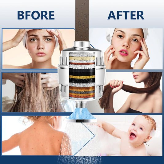 20 Stage Shower Filter Replacement Cartridge - Shower Head Filter Cartridge for Hard Water, Chlorine, Heavy Metals, High Output Shower Water Softener (2)