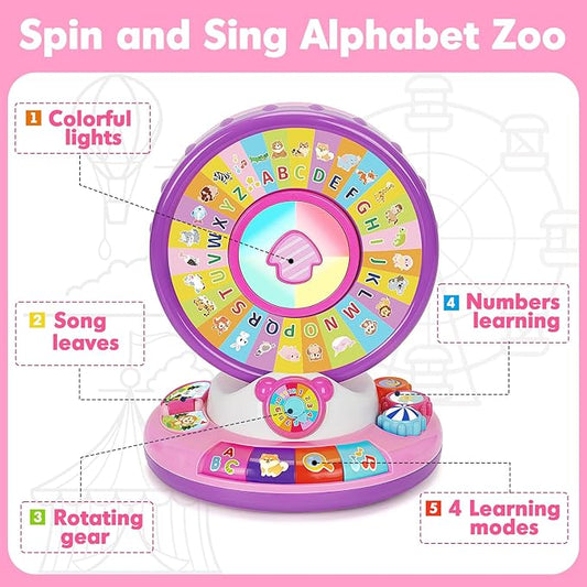 Learning Toy for 1 Year Old Girls, Interactive Spin and Sing Musical Toys for Toddler 12-18 Months, Learning Games with Alphabet and Animals Sounds, Christmas Birthday Gifts for Baby Ages 1-3
