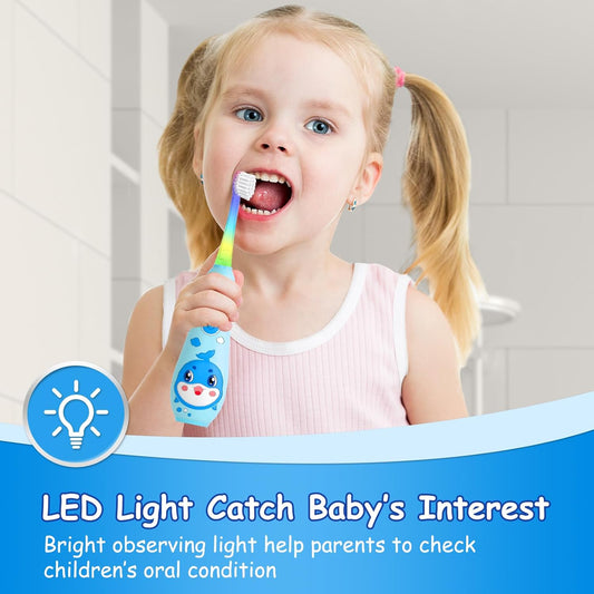 teeteck Electric Toothbrush for Kids - Toddler Electric Toothbrush with Magnetic Charging, Includes 2 Brush Heads, Magnetic USB Charging Cable for Ages 1-6 Boys Girls (Blue)