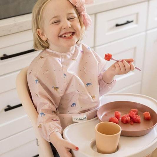 Tiny Twinkle Long Sleeve Bib for Babies & Toddlers – Waterproof Smock Bib for Eating – Machine Washable & Mess-Proof, Baby Feeding Essential & Shower Must-Have(Unicorn Confetti, 6–24M)