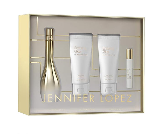 Jennifer Lopez Enduring Glow Gift Set | Eau De Parfum 50ml (1.7 fl. oz.), Shower Gel 75ml (2.5 fl. oz.), Body Lotion 75ml (2.5 fl. oz.), & EDP Rollerball 7.5ml (0.25 fl. oz.)