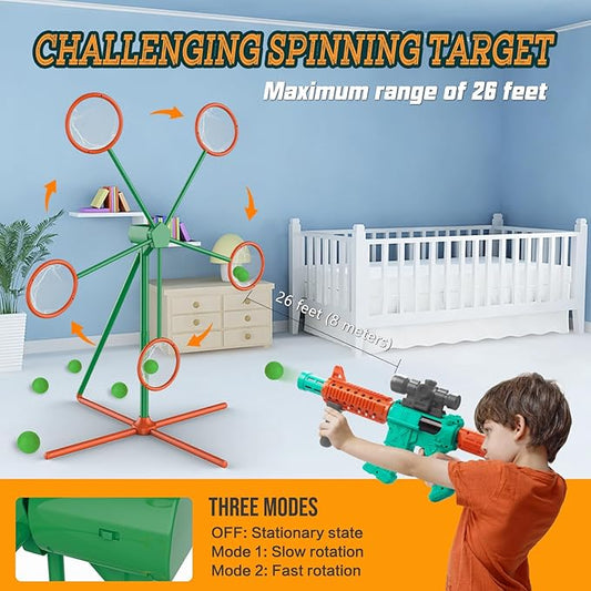 Marlrin Shooting Games Toys for Age 5 6 7 8 9 10+ Year Old Boys, Kids Toy Sports & Outdoor Game with Moving Shooting Target & 2 Popper Air Toy Guns & 24 Foam Balls, Gifts for Boys and Girls