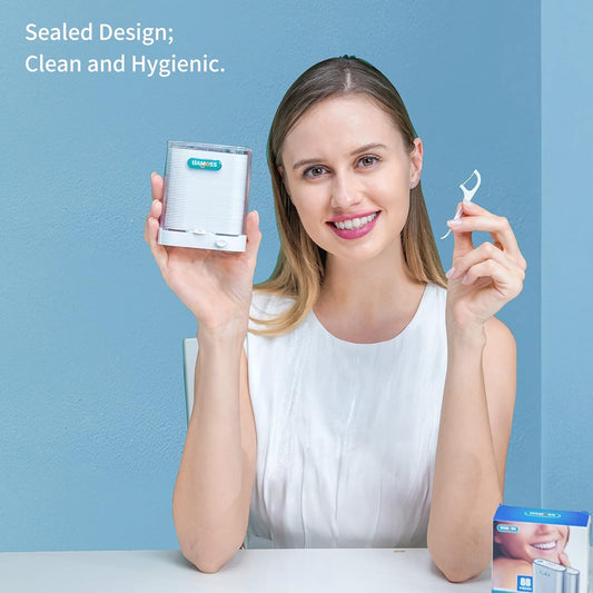 Dental Floss Picks Dispenser-308 Count Professional Cavity Resistant Flossers-LIAMOSS Automatic Pop Up Organiser Case-Intelligent Sealed Storage-Adults Best Dental Care Oral Tools