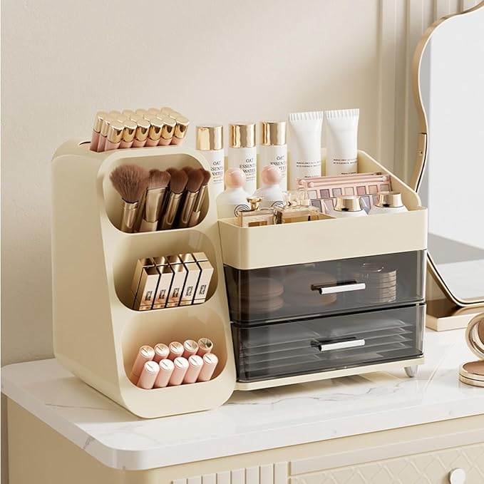 Makeup Organizer with Drawers for Vanity,Spacious Cosmetic Display Case,Perfect Storage Solution for Your Beauty Essential (Cream)