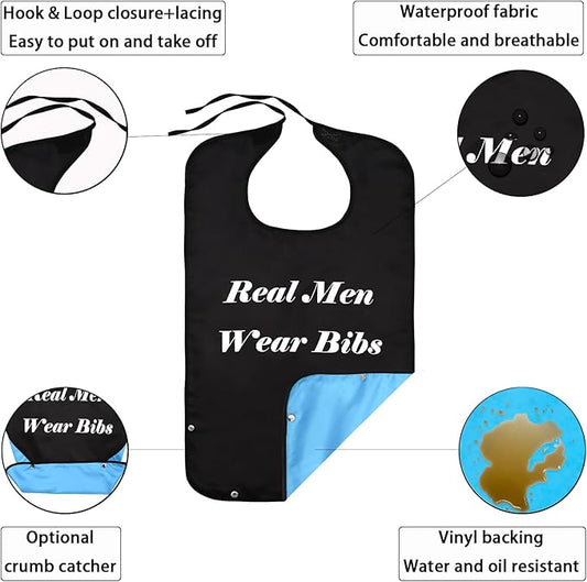2 Pcs Adult Bibs for Men, Adult Bibs for Elderly Men for Eating, Washable & Reusable Bib for Adults