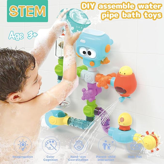 Bath Toys for Kids Ages 4-8, STEM 27 Pack | DIY Water Pipe Assembly Kit with Suction Cups | Mold-Free Educational Bath Toys | Kid&Toddler Bath Toy with Interactive Features for Cognitive Development