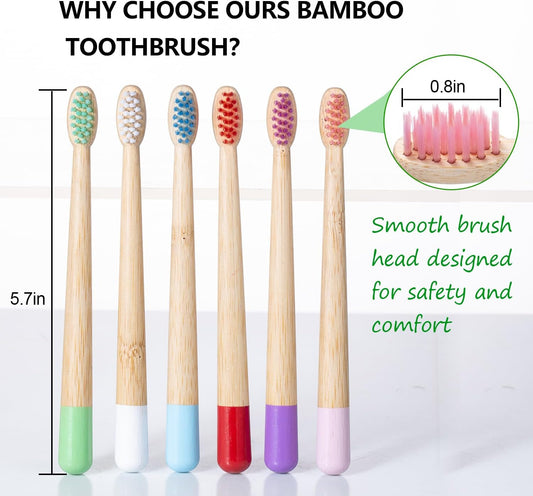 Kids Bamboo Toothbrushes, BPA Free Extra Soft Bristles for Children, Eco-Friendly Natural Bamboo Toddler Toothbrusht, Biodegradable Compostable Tooth Brushes(6 Pack)