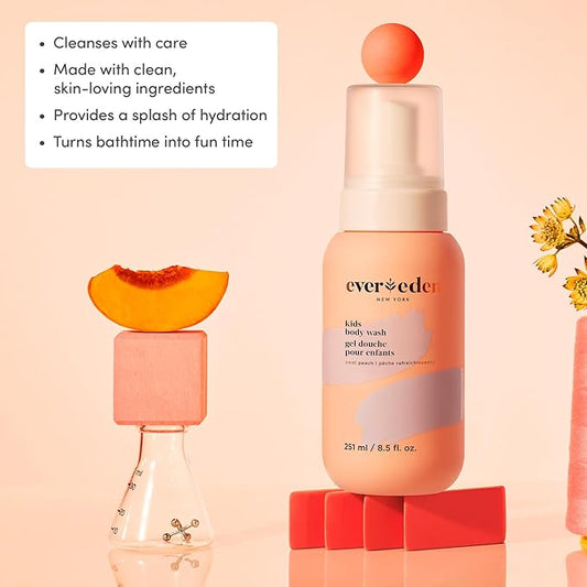 Evereden Multi-Vitamin Kids Body Wash Cool Peach: Gentle Body Wash Sensitive Skin Nourishment & Hydration Formula | Clean Non-Toxic for Kids | 8.5 fl oz.