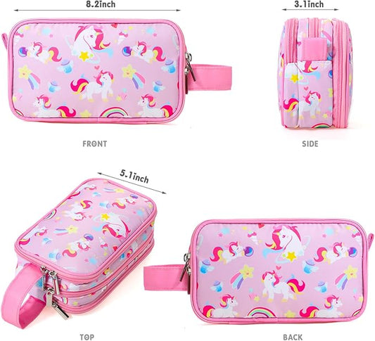 Kids Toiletry Bag for Girls, Travel Toiletry Bag for Little Young Girls Cosmetic Bag Makeup Bag Waterproof Hanging Wash Bag Toddler Toiletries, Unicorn Pink