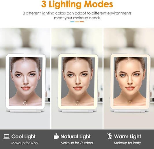 Rechargeable Travel Makeup Mirror 72 LED Lighted Compact Slim Vanity with Lights 3 Lighting Modes Dimmable Touch Screen (White),(DenCert)