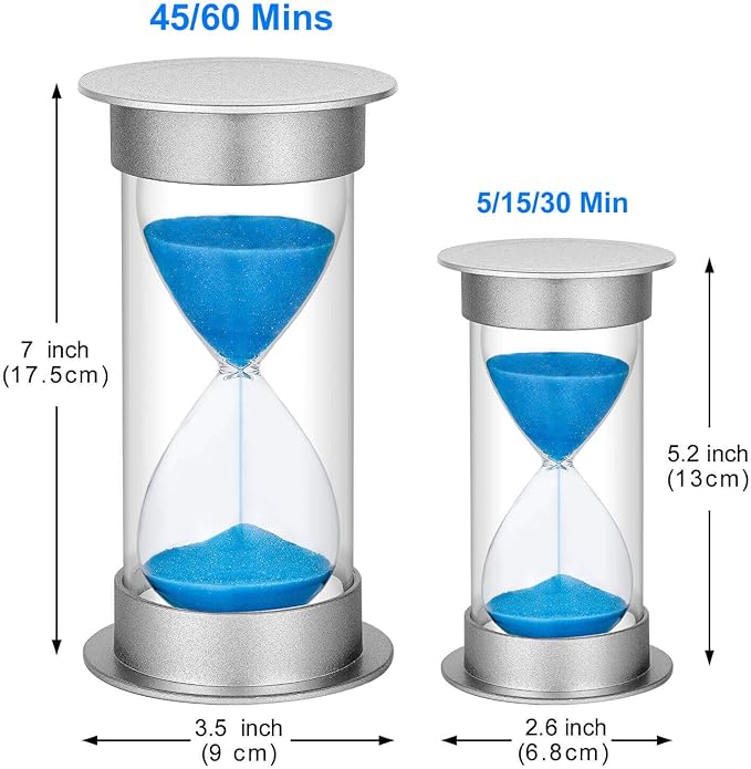 SuLiao Sand Timer 15 Minute Hourglass, Silver Plastic Sand Watch Clock 15 Min, Hour Glass Sandglass Timer for Kids, Games, Classroom, Kitchen, Decorative (15 Min, Blue Sand)