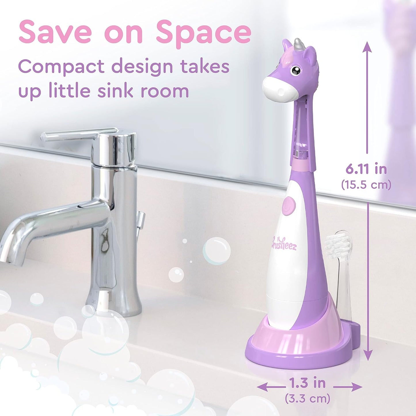 Brusheez Little Toddlers’ Sonic Toothbrush - Safe & Gentle Toothbrush for Ages 1-3 with Built-in, Light-Up 2-Minute Timer, Extra Brush Head, & Storage Base for First-Time Brushers (Lucky The Unicorn)