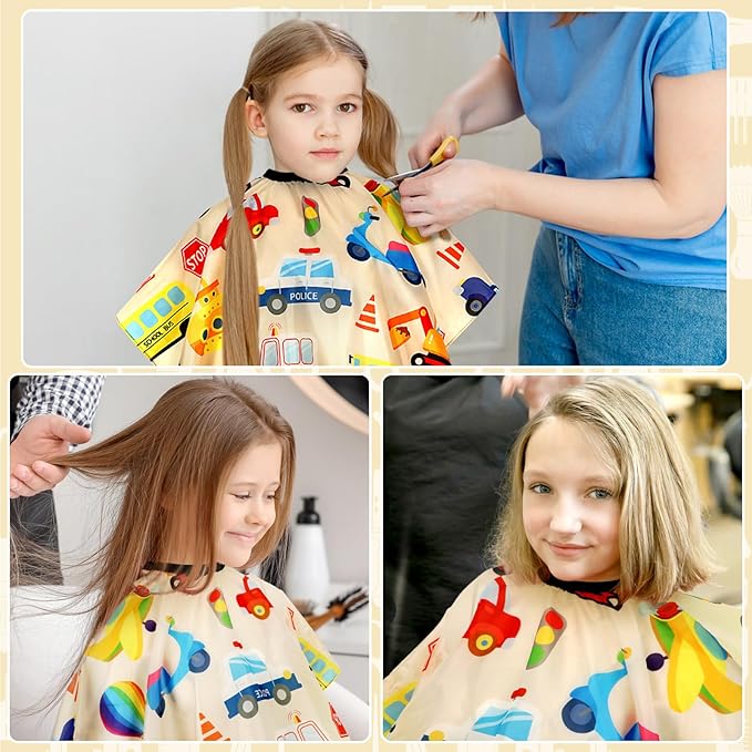 FEBSNOW Kids Hair Cutting Cape, Professional Barber Cape and Neck Duster Brush Cartoon Hairdresser Apron with Adjustable Closure for Children & Adults 55x39 Inches