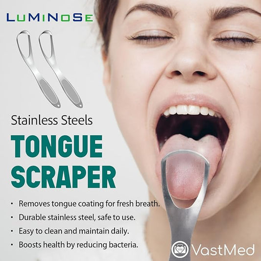 2 PCs Medical Grade Tongue Scraper by Vastmed | Stainless Steel Tongue Cleaner, Metal Tongue Scraper with Travel Bag | Tongue Scrubber for Bad Breath, Boost Oral Hygiene