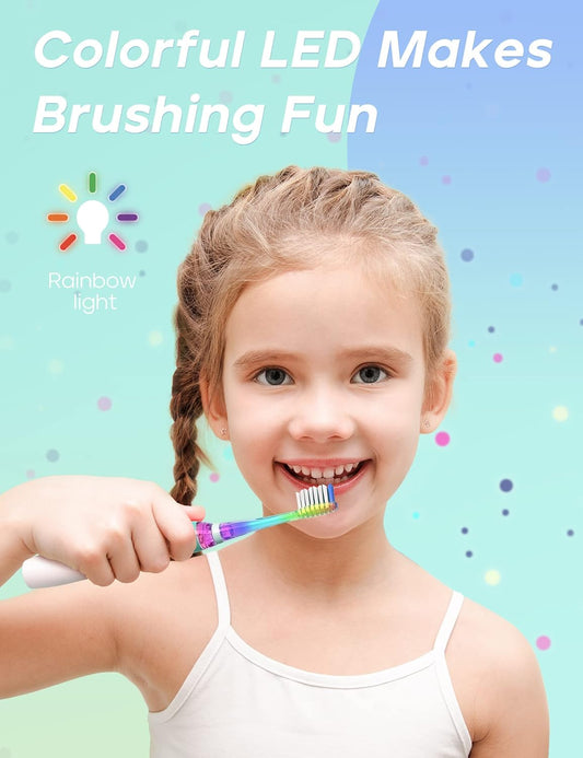 SEAGO Kids Electric Toothbrush with 2 Mins Brushing Timer and 4 Replacement Bursh Heads, Rainbow LED Light Make Brushing Fun, Green Color Boys Battery Powerd Toothbrush for 4-12 Years Old,SG-977