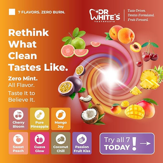 Dr. White’s Fluoride-Free nHA Toothpaste 3-Pack; Dentist-Formulated, Nano Hydroxyapatite + Xylitol, Sensitivity Relief Complex™, Mint-Free, Enamel Safe, Swallow-Safe (3.5 Oz, Passion Fruit Kiss)