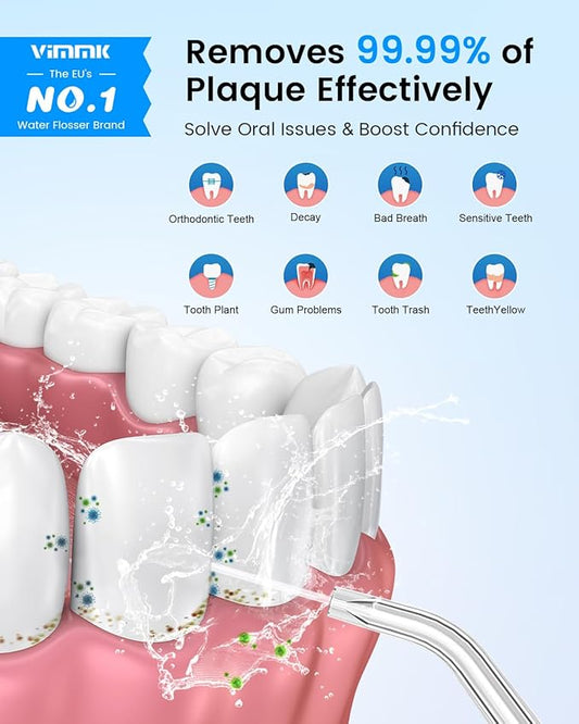 Water Flosser, Cordless Water Dental Flosser, 9 Jet Tips 5 Modes 300ML IPX7 Waterproof, Portable Rechargeable Oral Irrigator for Home Travel - Gums, Orthodontic, Braces Care - Black