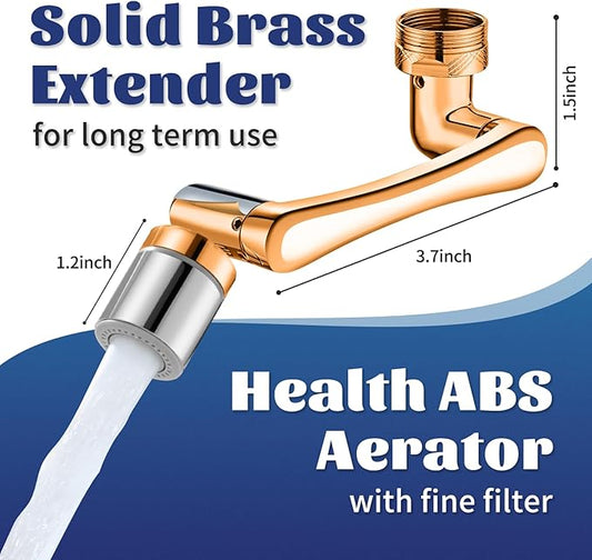 Patented 1440°Rotatable Faucet-Extender for Bathroom-Kitchen-Sink - Universal Swivel 2 Mode Tap aerator Extension, REAL BRASS U Shaped Sink Sprayer for Toddlers/Kids,Lift Spout for Face/Eye/Hair Rinse