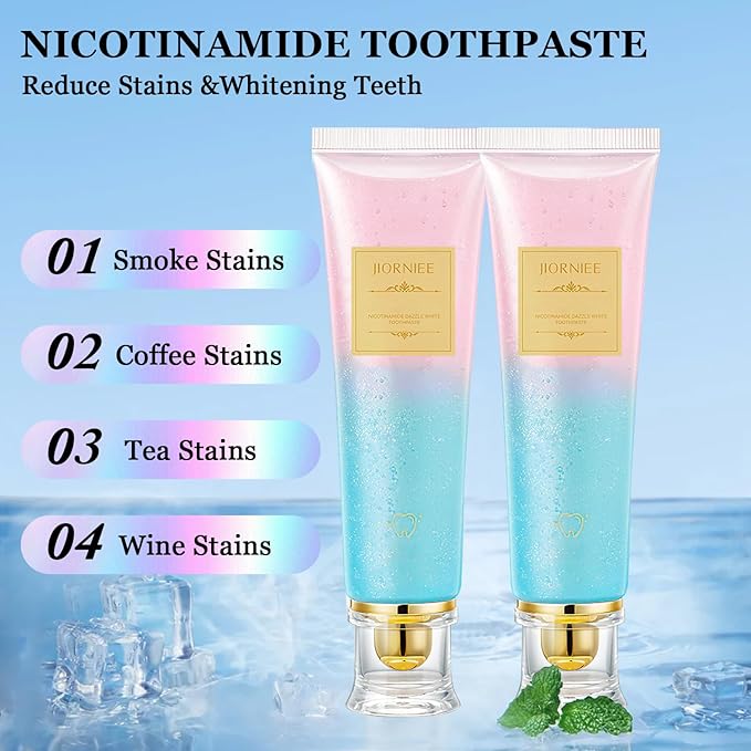 2PCS Niacinamide Toothpaste, Niacinamide Whitening Toothpaste, Niacinamides Intensive Whitening Toothpastes, Fresh Breath, Remove Tooth Stains