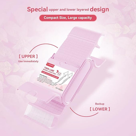 Travel Dental Floss Picks, 3 Cases with 156 Count Mint Flavor Twin-Line Dental Flosser, Portable Floss Case, Portable Floss Dispenser, Travel Floss Sticks for Adults (Pink)