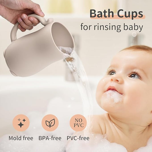 Baby Bath Rinse Cup, Bath Cup for rinsing Hair,The Silicone Material is Soft and Safe, a Good Choice for Baby Bath Products(Cat Beige)