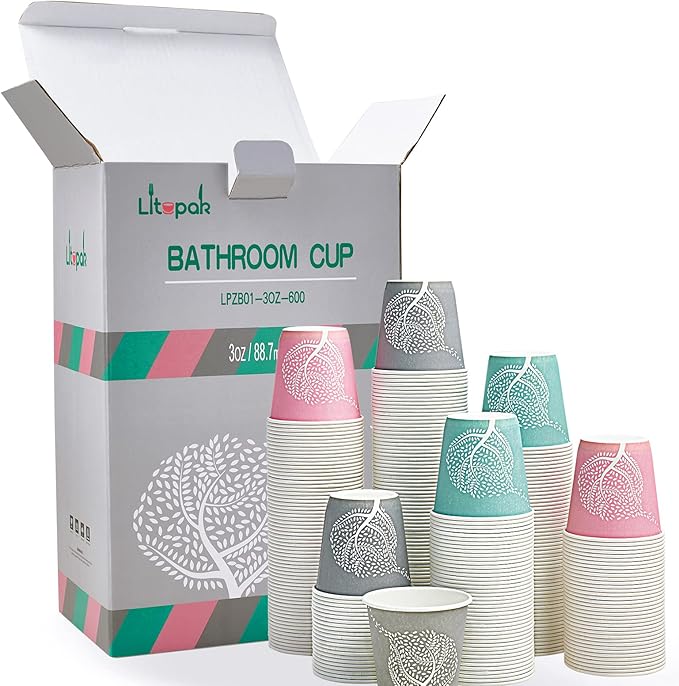 LITOPAK 600 Pack 3 oz Disposable Bathroom Cups, Colorful Small Disposable Paper Cups for Parties, Picnics, Barbecues, Travel and Events