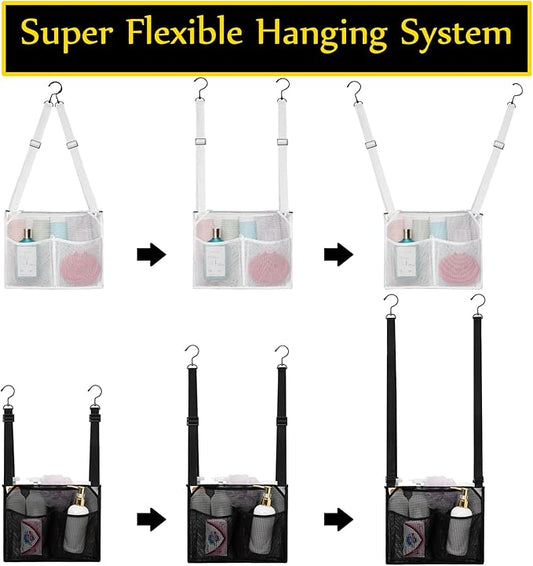 ALYER Mesh Shower Caddy, Bath Organizer with Adjustable Hanging Straps, Multipurpose Storage Bag for College,Camp,RV, Travel and Gym (White)