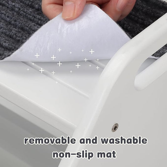 AMBIRD Wooden Step Stool with Washable and Removable Mats, Toddler Step Stools 300 lbs Capacity with Non-Slip Pads and Handles, Kid Step Stool for Kitchen, Bathroom, Bedroom (White with Gray Mats)