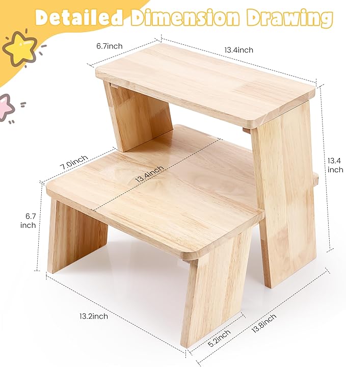 Wooden Toddler Step Stool for Bathroom Sink, Kids Step Stool with Non-Slip Pads for Potty Training and Bedroom Access