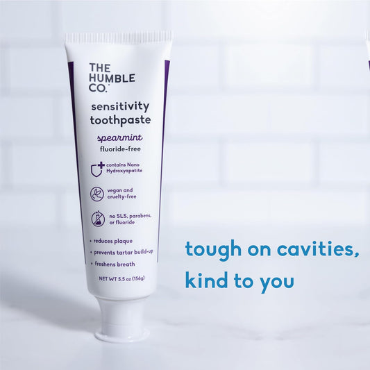 Humble Co. Sensitive Spearmint Fluoride Free Toothpaste for Fresh Breath and Plaque Removal, Vegan Cruelty Free, Non-Toxic SLS Free (5.5 oz, 2pk)