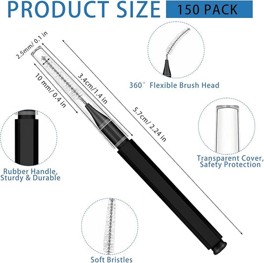 150 Pack Interdental Brushes for Braces, Plastic Dental Brushes Cleaner Between Teeth, Tooth Pick Tool Interdentales with Soft Spiral Brush Head - Efficient Oral Care, Black