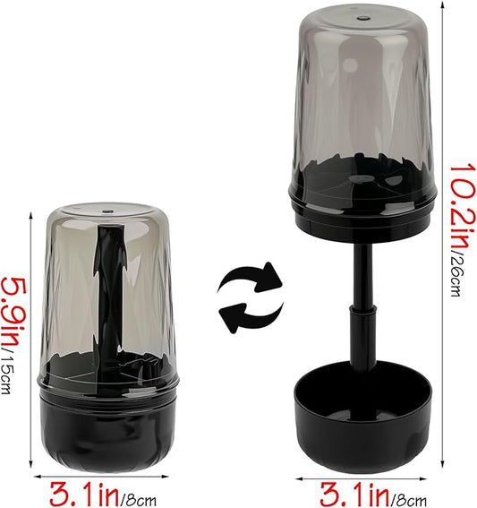 Toothbrush Holder Stand with Cup/Cover, Adjustable Height Toothbrush Organizer with 3 Slots, Portable for Bathroom, Travel, Camping (Black)