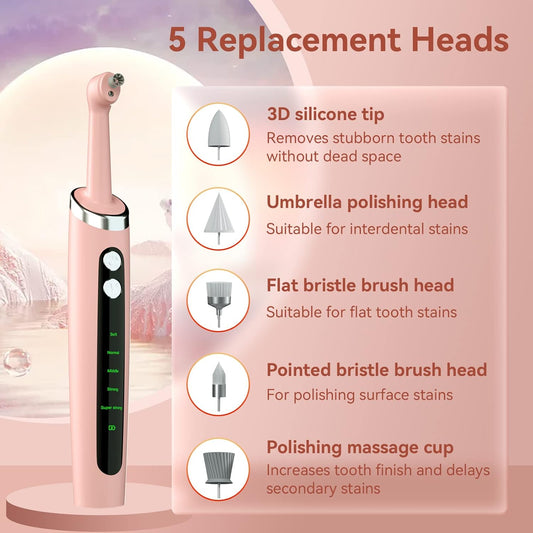 Tooth Polisher,Electric Tooth Polisher Professional with 5 Replacement Heads & 5 Cleaning Modes,USB Rechargeable,Ipx6 Waterproof, Pulidor De Dientes Electrico for Adults & Kids