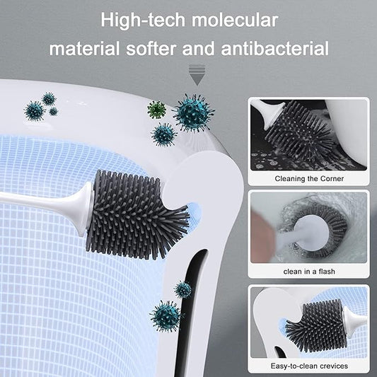 Lefree Silicone Toilet Brush and Holder Set with Ventilated Holder, Floor Standing & Wall Mounted Toilet Scrubber