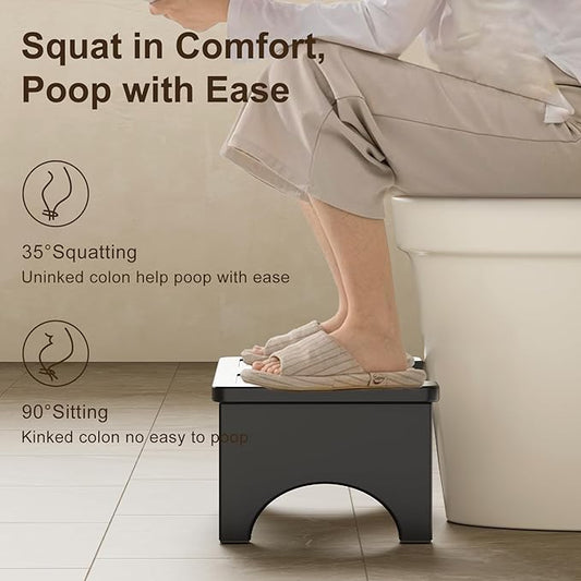 Osivaes 7 Inch Foldable Squatting Poop Stool, Bamboo Toilet Stool Squat for Adults, Collapsible Wooden Toilet Step for Bathroom, Non-Slip Potty Stool Portable for Travel Size, Black