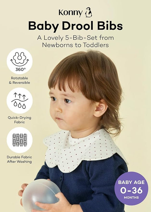 Konny Baby Bibs Set, 360 ° Rotate, Soft and Absorbent Bandana Drooling for Boys Girls baby Essentials