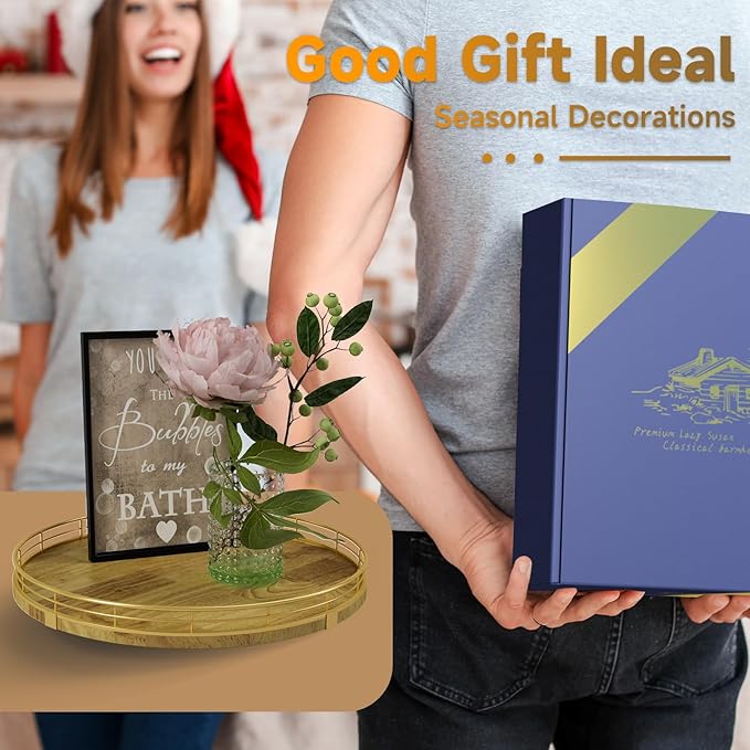 Farmhouse Oak 13" Lazy Susan Turntable Organizer for Cabinet, Round Wooden Lazy Susan Organization and Storage for Dining Table, Pantry, Kitchen, Countertop, Cupboard,Home Decor