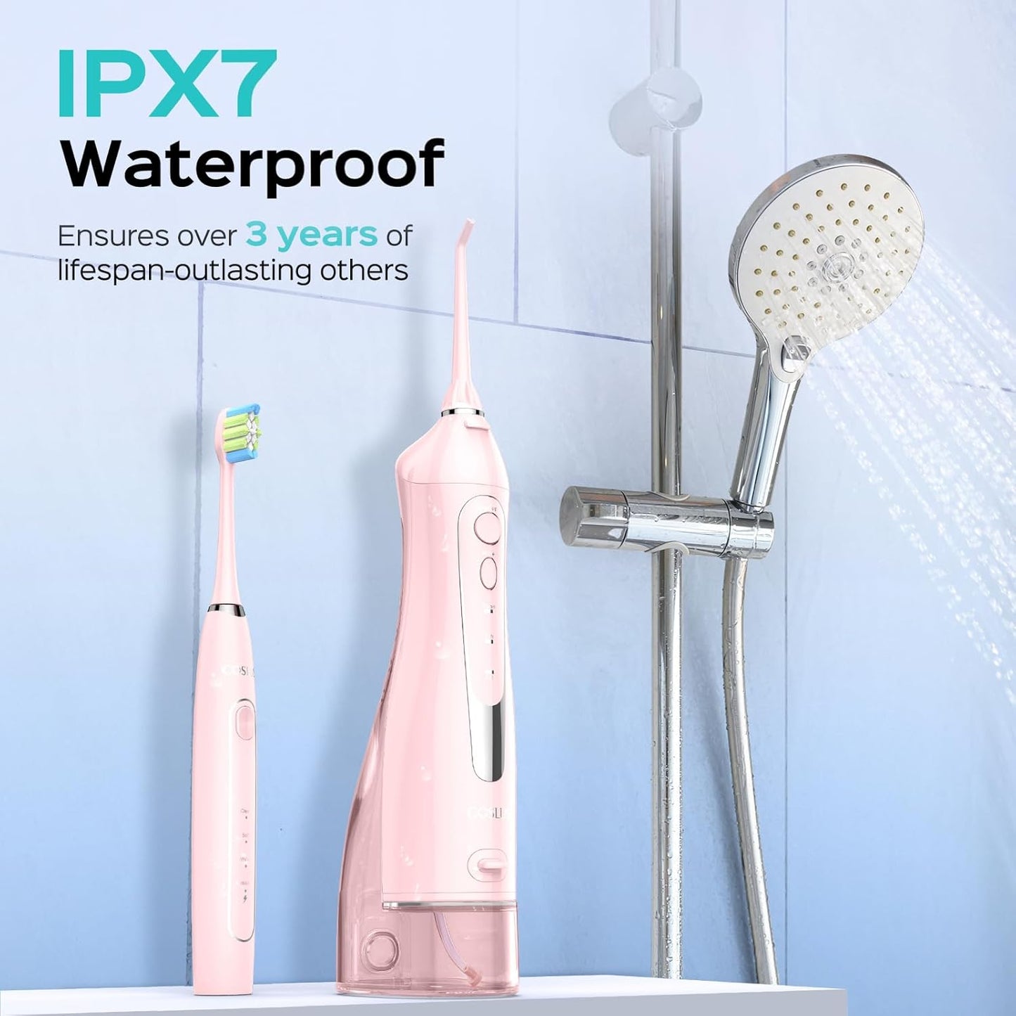 COSLUS Portable Water Flosser with Electric Toothbrush Combo: 2-in-1 Oral Clean Kit for Teeth, Braces, Gums Care - Brushing & Flossing for Adults, Family, Travel Use, BPA-Free, Black, C20 & C41