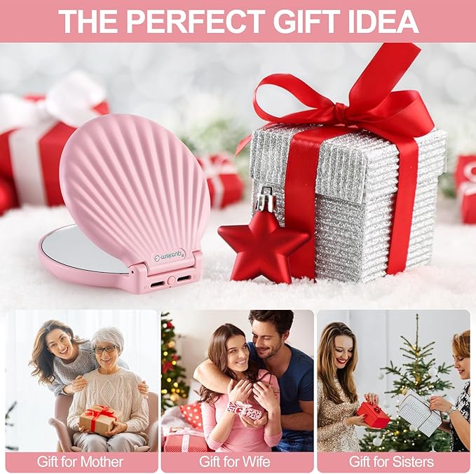 Compact Makeup Mirror with Lights - 3.5" Portable, 2-Sided, Lightweight & Shatterproof, Folding Magnifying Mirror 2X/10X, for Women