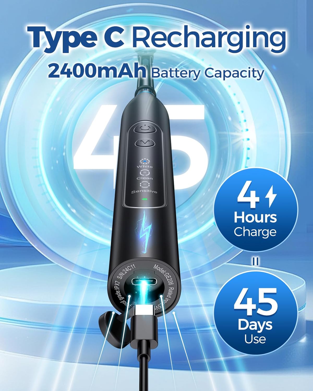 TEETHEORY Rotating Electric Toothbrush for Adults with 8 Brush Heads, Sensitive Gum Care Electric Toothbrush with 3 Modes and 2 Min Smart Timer, Rechargeable Last 60 Days