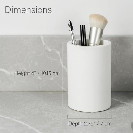White Resin Bathroom Tumbler Cup - White Toothbrush Holder, 4x2.75 Inch, 12oz Capacity, Minimalist Vanity Countertop Organizer