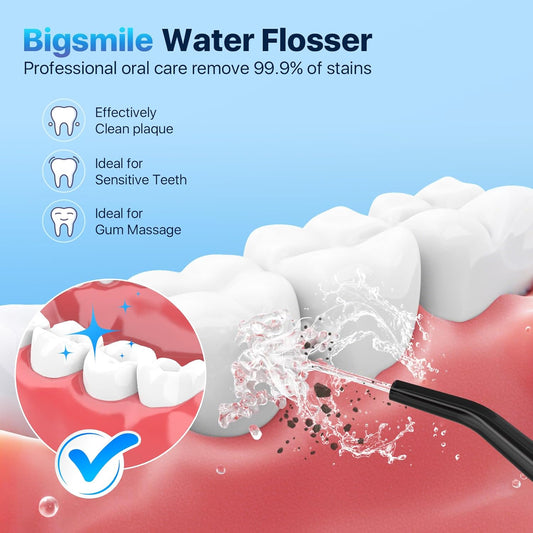 Bigsmile Water Flosser, Electric Oral Irrigator, USB Rechargeable, IPX7 Waterproof, Cordless Water Flosser, Effectively Maintain Oral Cleanliness and Health (Black and White)