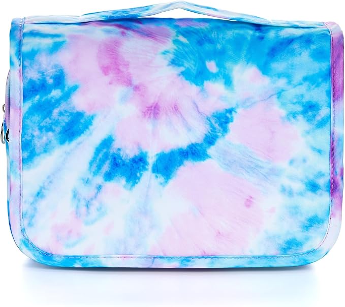 Kids Hanging Toiletry Bag for Girls, Travel Toiletry Bag for Little Young Girls Cosmetic Makeup Waterproof Wash Bag Toddler Traveling Toiletries, Tie Dye Blue