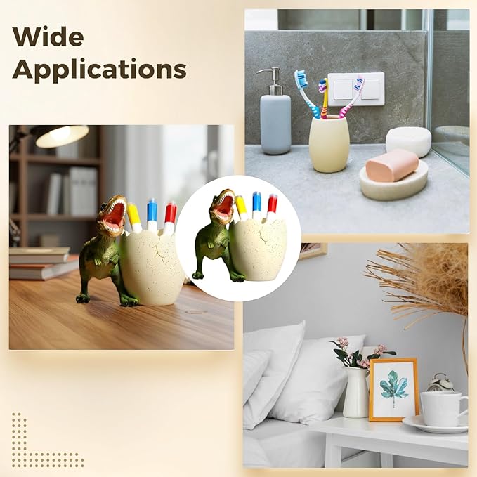 Dinosaur Pen Holder, Unique T-Rex Decor, Multi-Functional Tooth Brush Toothpaste Holder for Youngsters Bathroom, Long-Lasting Resin Desk Organizer, Office Home Accessory, Fun Gift for Youngsters